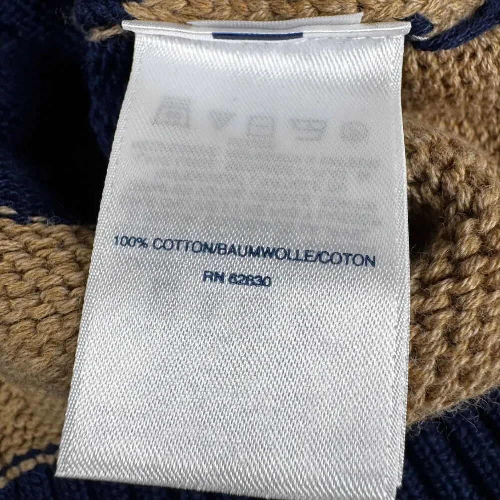 Lands End Women Drifter Sweater Medium Blue Tan Stripe Braided Cable Knit Preppy